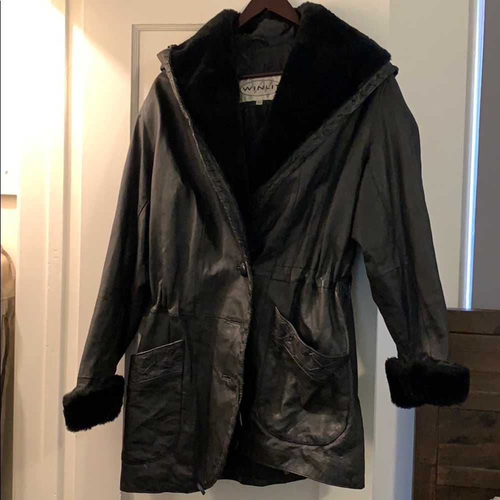 WinLit leather coat with faux fur - early 90s